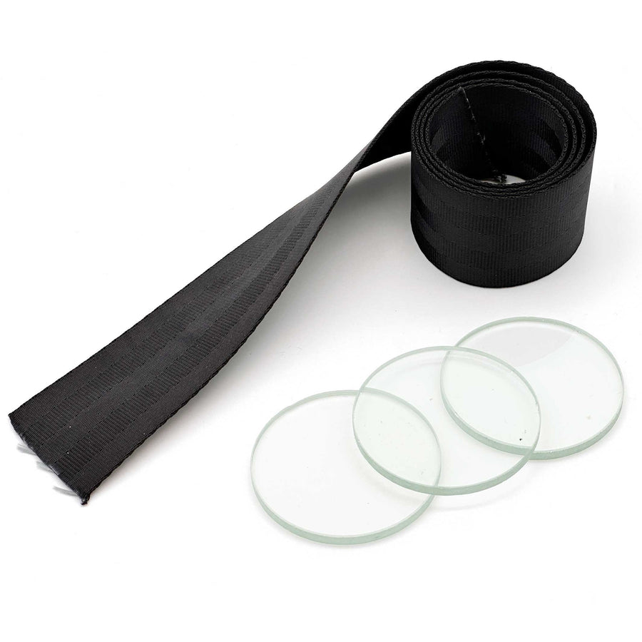 Window Breaker Training Kit: seat belt strap and glass discs