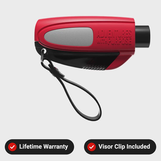 Red window breaker spinning 360 with lifetime warranty and visor clip included
