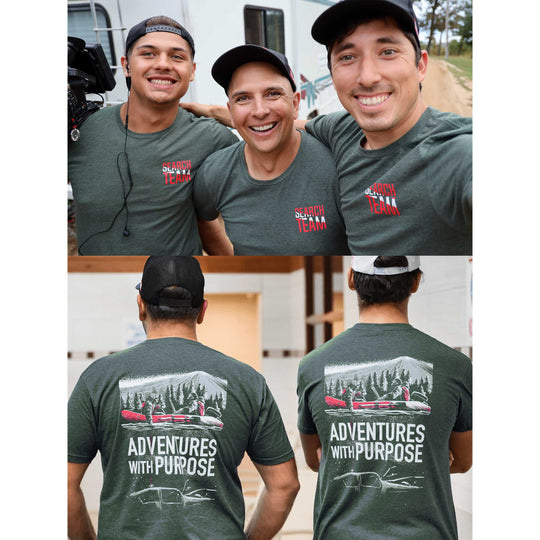 SEARCH TEAM Premium Green Crew T-Shirt w/ Sonar Boat and Car on Back