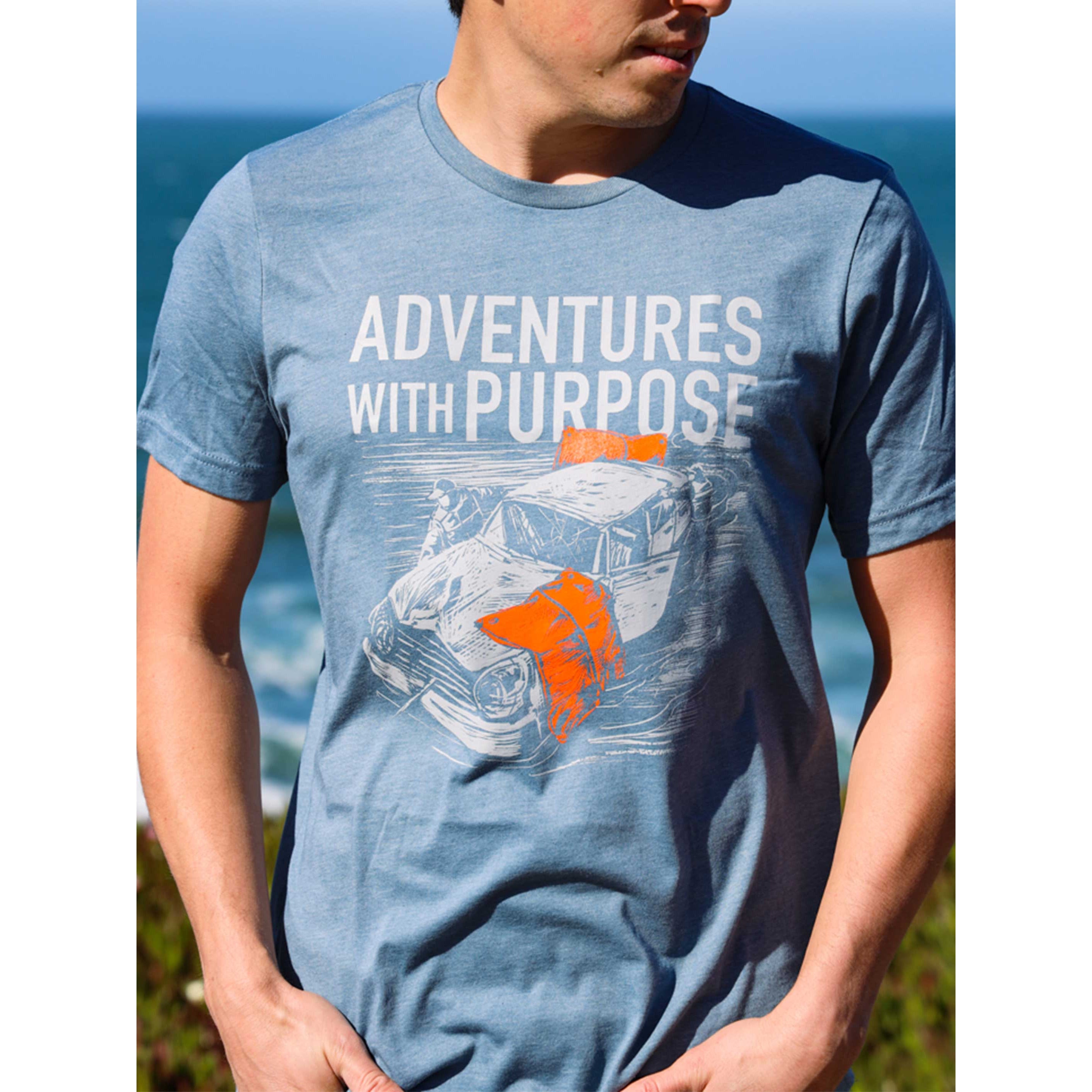 ADVENTURES WITH PURPOSE Premium Crew T-Shirt w/ CAR and LIFT BAGS on Front