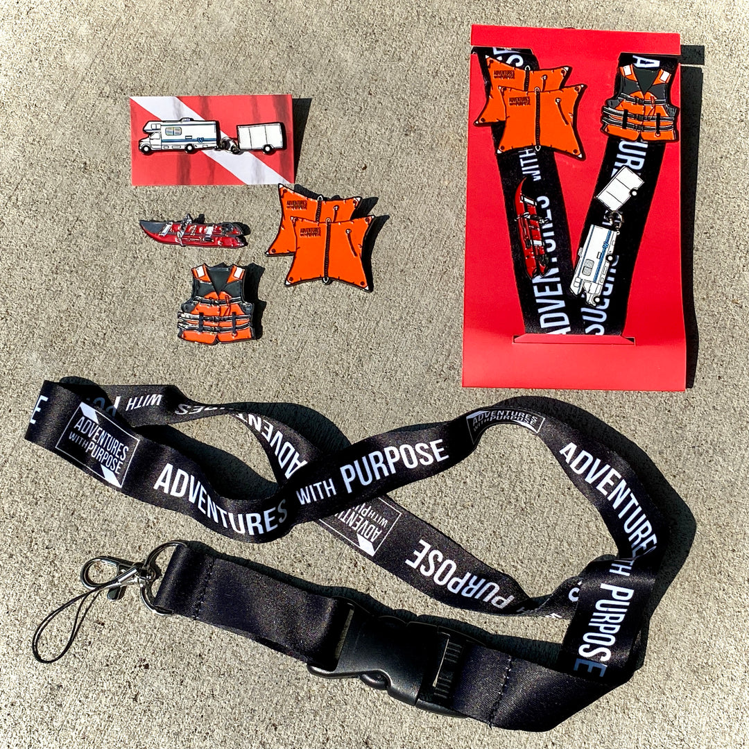 Collector Pins: 5 Piece Lanyard Set w/Lanyard, Boat, Life Jacket, Lift Bags, RV, and Trailer